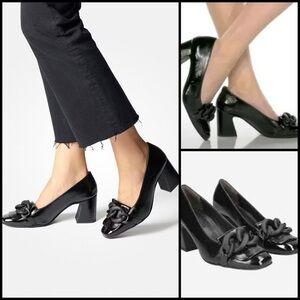 Paul Green Back Ozzie Crinkled Patent Matte Link Chain Vamp Goth Loafer Pump 6.5